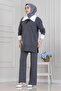 Knitwear Set with Bow Detail on the Collar-Anthracite - 2