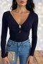 Women's V-Neck Gold Detailed Long Sleeve Blouse – Black, Coffee, White, Burgundy 10136