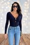 Women's V-Neck Gold Detailed Long Sleeve Blouse – Black, Coffee, White, Burgundy 10136 - 8