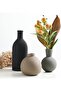 Ceramic Vase Set of 3 - Rustic Farmhouse Decorative Pottery Vases (Black) - 4