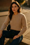 Women's Beige Knitted Patterned Long Sleeve Soft Textured Crew Neck Knitwear Sweater - 6