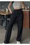 Women's Black High-Waist Straight-Cut Fabric Trousers Office Casual Style Trousers - 3