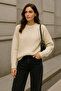 Women's Ecru Knitted Patterned Long Sleeve Soft Textured Crew Neck Knitwear Sweater - 6