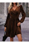 Women Brown Velvet A-Line Mini Dress - 3
