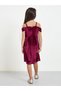 Girls Burgundy Velvet Cold Shoulder Dress - 4