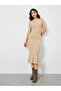 Beige Cable Knit Sweater Midi Dress - 2