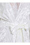 Crushed Velvet Flared Sleeves Robe with Contrast Lace Trim - 3