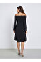 Black Off-Shoulder A-Line Knee-Length Dress - 4