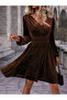 Women Brown Velvet A-Line Mini Dress - 4