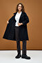 Black Wide Collar Double-Breasted Cashmere Coat - 2