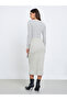 Grey Ribbed Knit Long Sleeve Midi Dress - 5