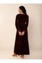 Burgundy Velvet Maxi Dress with Lace Trim Detail - 2