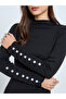 Solid High Neck Rhinestone Detail Knitted Mini Dress - 3