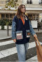 Women's Navy Blue Denim Pocket Cardigan with Kilim Pattern, Denim Sleeves, Oversize Buttoned, 100% Cotton Knit - 3