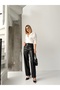 High Waist Black Loose Leg Leather Pants - 2