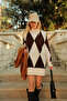 Women's Mock Neck Diamond Pattern Sweater Dress Beige-Brown 26W3037 - 2
