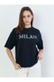 Black Oversized Slogan Print T-Shirt - 3