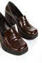 Women's Brown Patent Leather Platform Heeled Shoes - 5