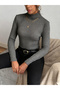 Women Grey Ribbed Turtleneck Top - 2