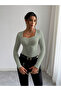 Women Green Long Sleeve Ribbed Top - 3