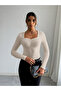 Women Beige Long Sleeve Ribbed Top - 5