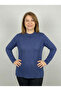 Women's Navy Blue Crew Neck Embossed Patterned Long Sleeve Knit Sweater