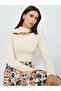 Beige Long Sleeve Cutout Top