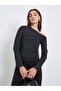 Black Solid One Shoulder Knit Top - 4
