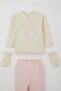 Baby Girl Hospital Release 5-Piece Set Cute Cat Embroidered Bow 0-3 Months, Cream - 3