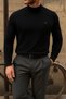 Men's Winter Half-High Collar Slim Fit Basic Black Sweater - 4