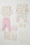 Baby Girl Hospital Release 8-Piece Set, Sky-Themed Cloud Pattern, 0-3 Months, Ecru - 2