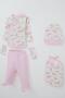 Baby Girl Hospital Release 5-Piece Sky-Themed Sleepy Moon Patterned 0-3 Months, Ecru - 2