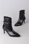 Seç 5509 Genuine Leather Buckle Women's Boots (Heel Height: 7 cm) Black - 7