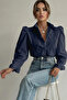 Women's Navy Eyelet Embroidery Detailed Princess Vintage Shirt - 4