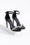 Venzio Women's Stone Evening Dress Heeled Shoes Black Satin - 5