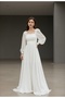 Chiffon Square Neck Balloon Sleeve Long Wedding & Outdoor Shoot Dress – Off White - 2
