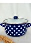 Navy Blue Polka Dot Enamel Pot 5-Liter 24 cm Diameter Milk Yogurt Soup Pot - 3