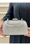 Silver Breast Color Hand and Long Chain Strap Women's Evening Dress Bag - 3