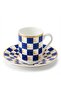 Horse Blue White Checkerboard Decor 6-Person Porcelain Coffee Cup Set – 90 Ml. - 4