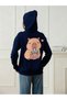 Women's Navy Blue Capybara Printed Hooded Hoodie Sweatshirt - 2