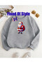 Gray Christmas Minimalist Printed Crew Neck Sweatshirt