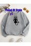 Gray Cat Minimalist Printed Biskilet Collar Sweatshirt