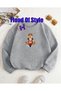 Gray Motor Bear Minimalist Printed Biskilet Collar Sweatshirt
