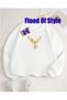 White Egret Minimalist Printed Crew Neck Sweatshirt