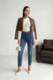 One Shoulder Open Women's White Sandy Fabric Knitted Long Sleeve Blouse - 3
