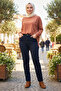 Women's Elastic Waist Stretch Fabric Pipe Leg Jeans 03 Dark Navy Blue