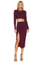Women's Burgundy Double Layer Sandy Fabric Boat Neck Gathered Side Long Sleeve Crop Blouse - 4