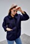 Camille Navy Blue Oversized Pocket Detailed Lined Cashmere Jacket - 8