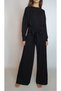 Women's Black Waist Tie Detailed Diver Combed Cotton Pants Modal Suit Yy101295 - 2