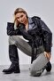 Women's Black Belted Leather Jacket – Double-Breasted Shirt Collar Long Stylish Jacket |   Black - 7